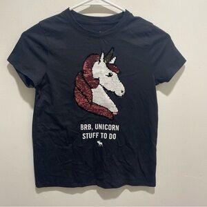 Abercrombie Kids Blue Unicorn Flip Sequin Graphic T-Shirt 9/10 NWOT